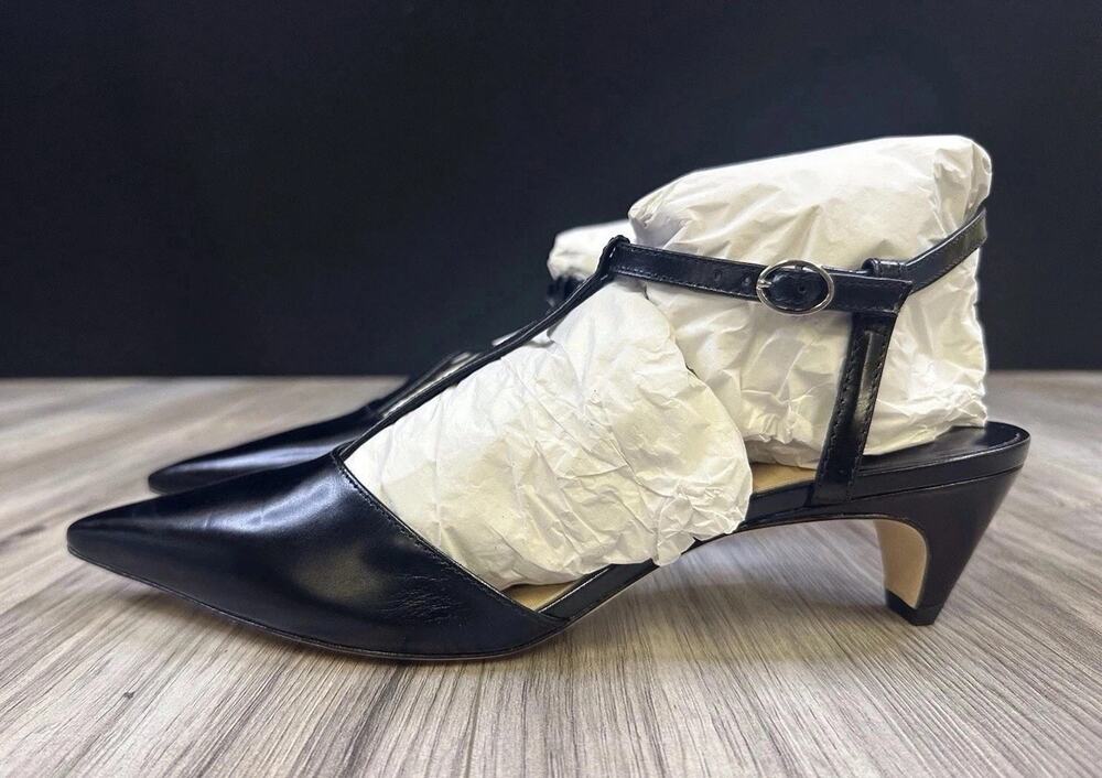 Antonio Melani Jules T-Strap Black Leather Pumps Dress Heels Womens 11 NEW